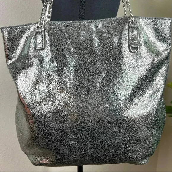 Michael Michael Kors Women’s Jet Set Metallic Silver Tote Purse Bag - Picture 3 of 16